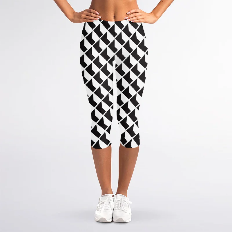 Great Deals Isometric Geometric Pattern Print Women's Capri Leggings
