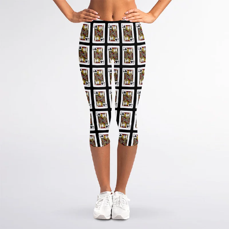 Discount Deals Jack Of Clubs Playing Card Pattern Print Women's Capri Leggings