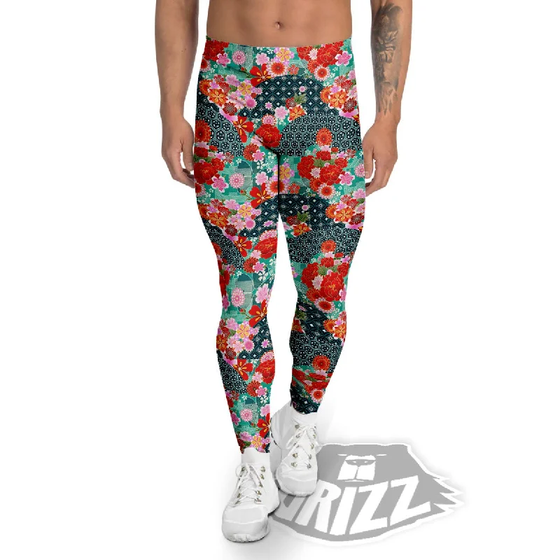 Mega Sale Japanese Flower Colorful Print Pattern Colorful Men's Leggings