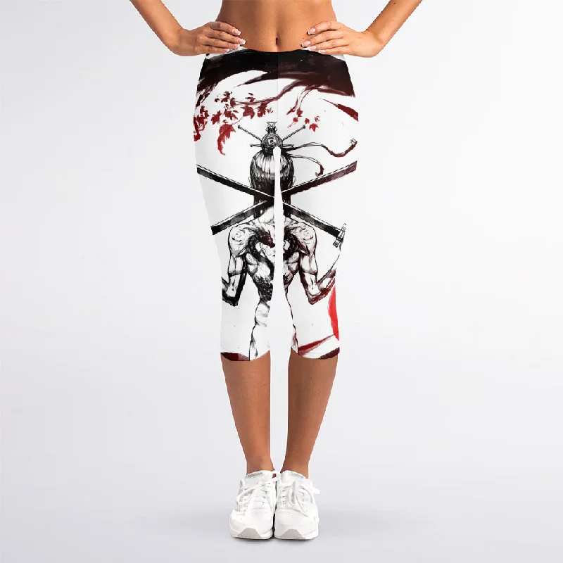 Incredible Offers Japanese Samurai Woman Print Women's Capri Leggings