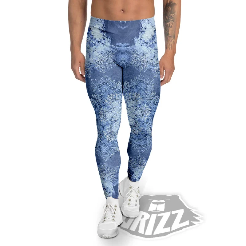 Quick Sale Kaleidoscope Blue Snowflake Print Men's Leggings