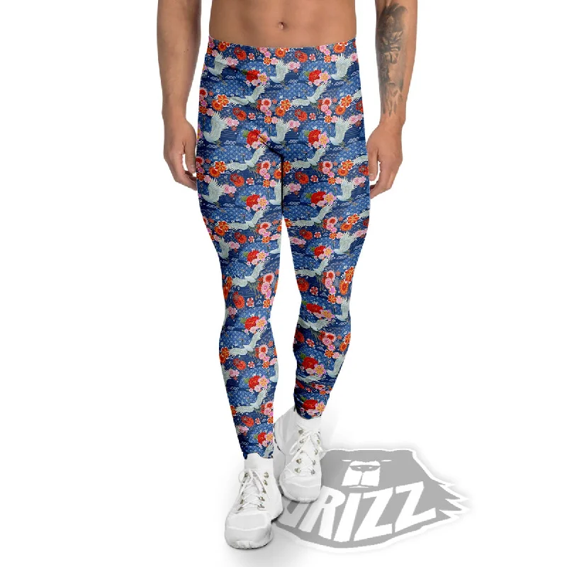 Fantastic Offers Kimono Bird Crane Print Pattern Men's Leggings