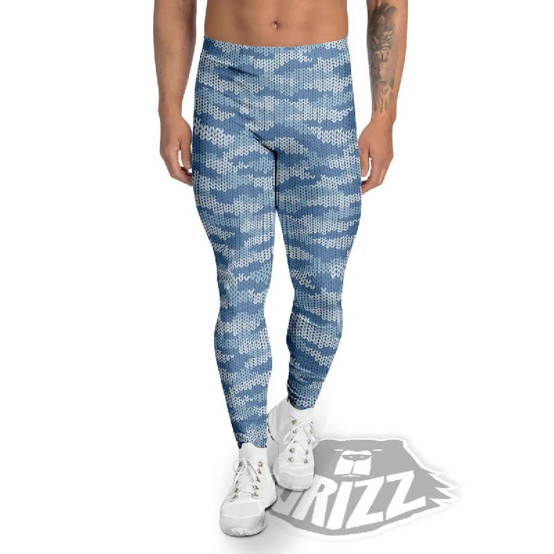 Deep Discounts Knitted Blue Camouflage Print Pattern Men's Leggings