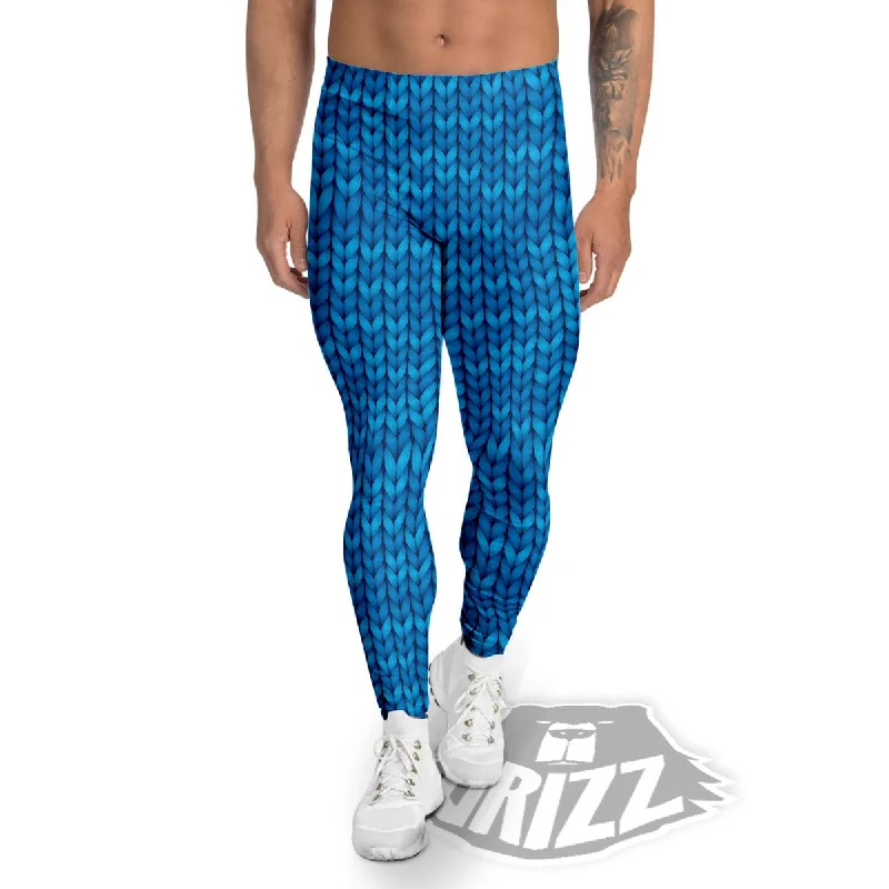 Buy Now Knitted Blue Print Pattern Men's Leggings