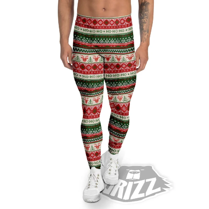 Deal Mania Knitted Christmas Tree Print Pattern Men's Leggings