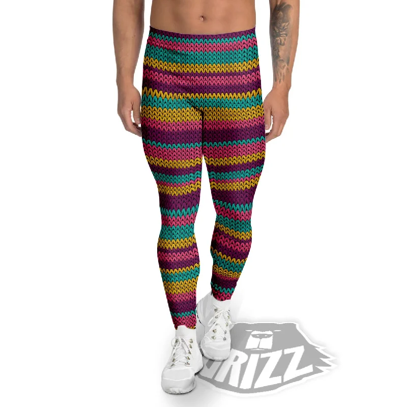 Bargain Blast Knitted Colorful Print Pattern Men's Leggings