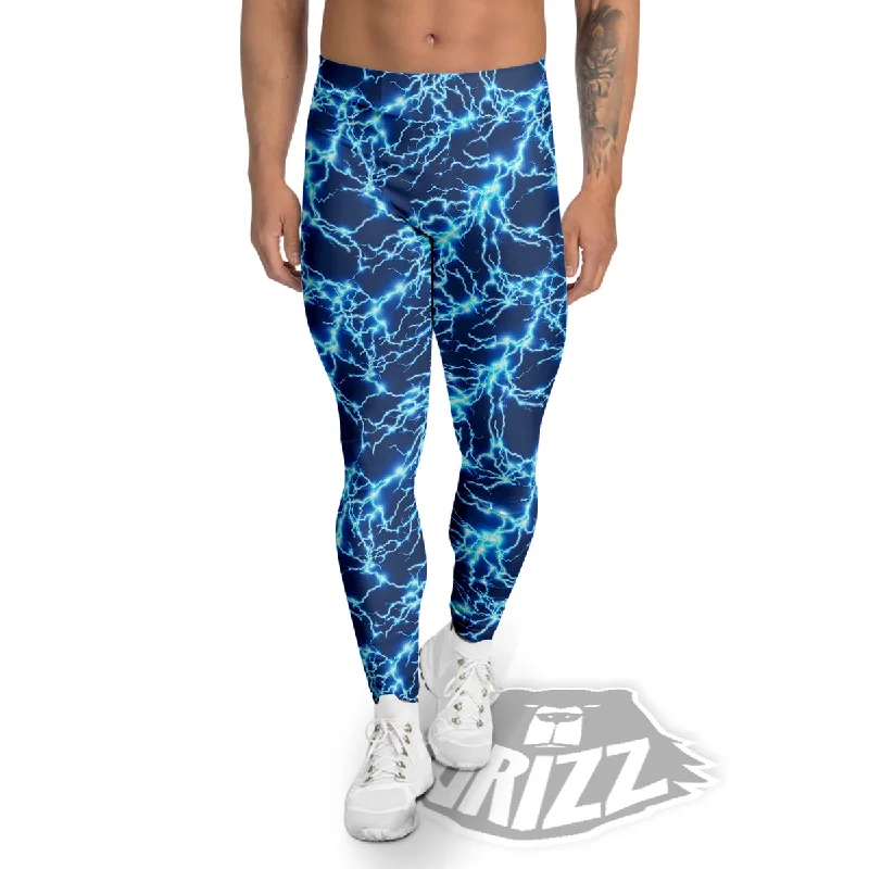 Limited Quantity Lightning Blue Electric Print Men's Leggings