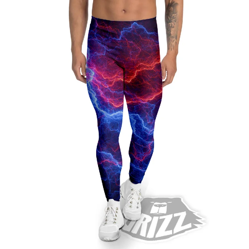 Stock Up and Save Lightning Red And Blue Print Men's Leggings