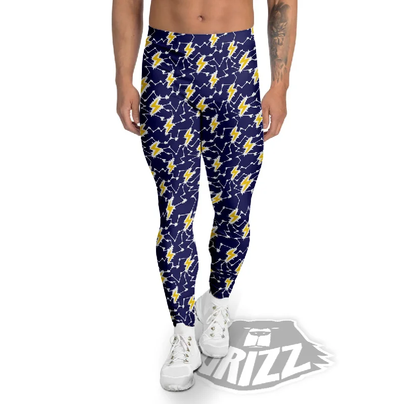 Mega Sale Lightning Yellow And Blue Print Pattern Men's Leggings