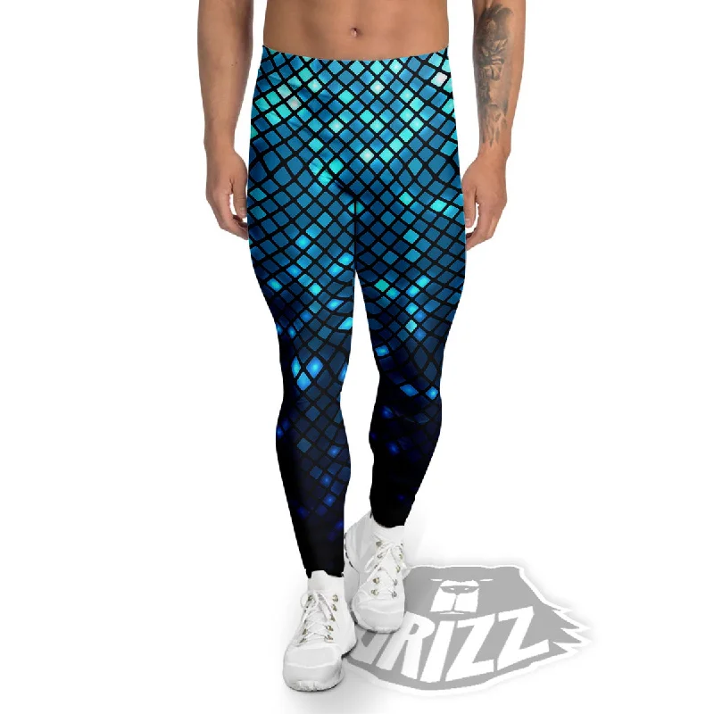 Members Only Lights Blue Disco Print Pattern Men's Leggings