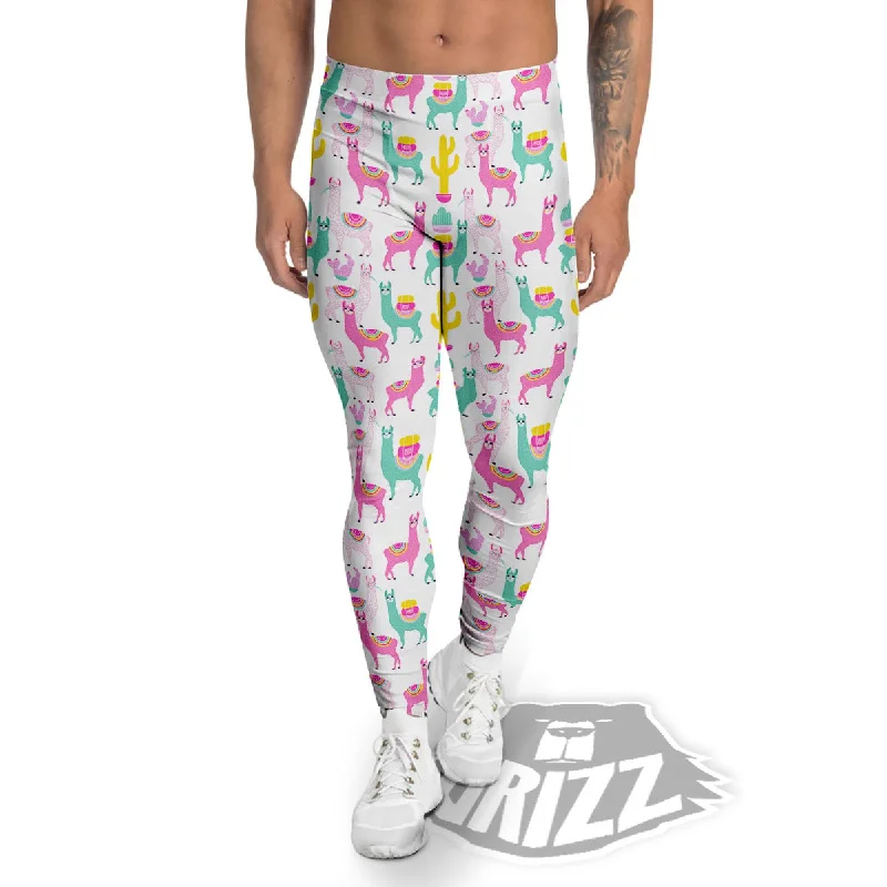 Today Only Llama And Cartoon Cactus Print Pattern Men's Leggings