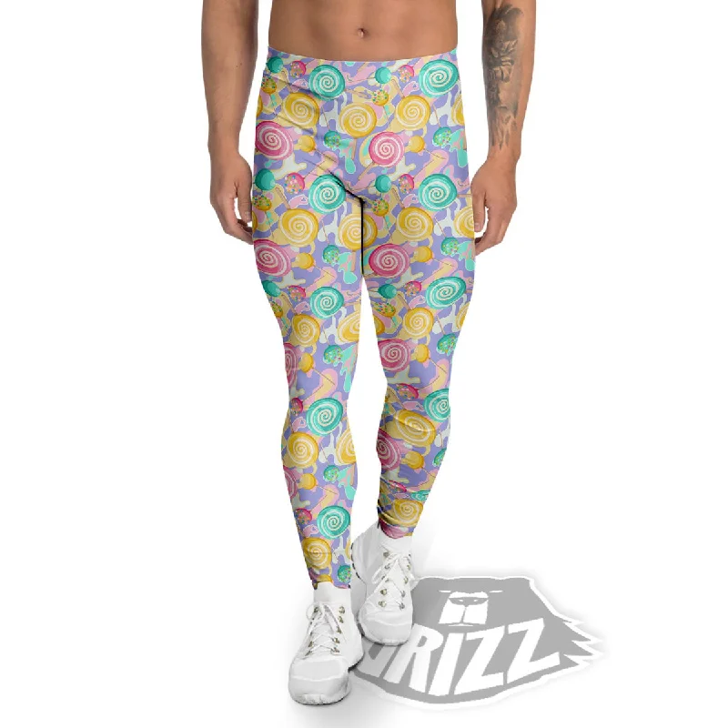 Weekend Deal Lollipop Swirl Colorful Print Pattern Men's Leggings