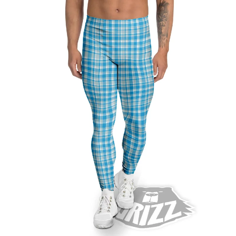 Price Cut Madras Blue Print Pattern Men's Leggings