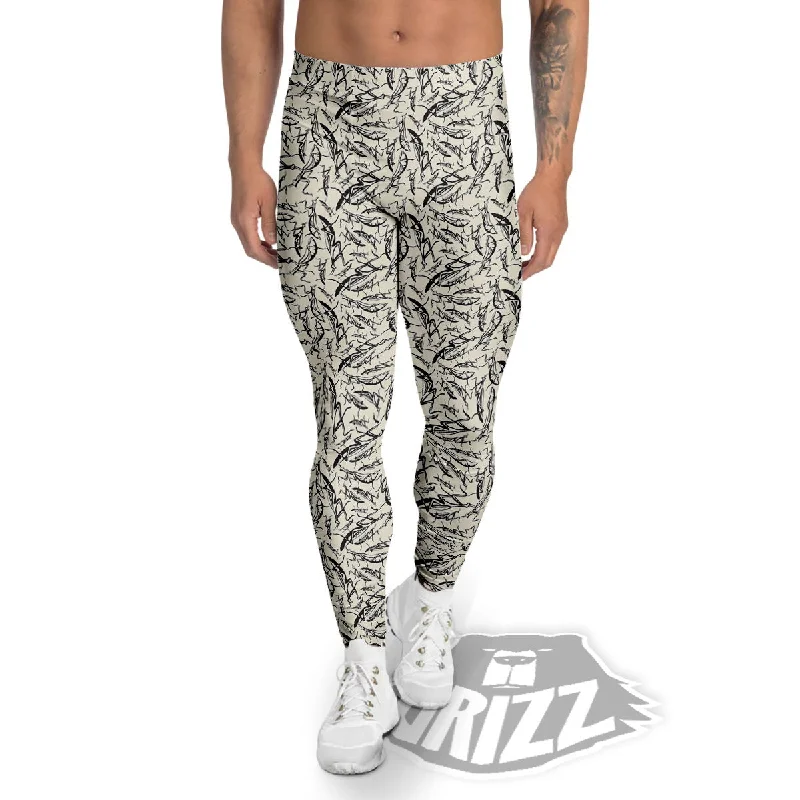 Amazing Deals Mantis Beige And Blue Print Pattern Men's Leggings