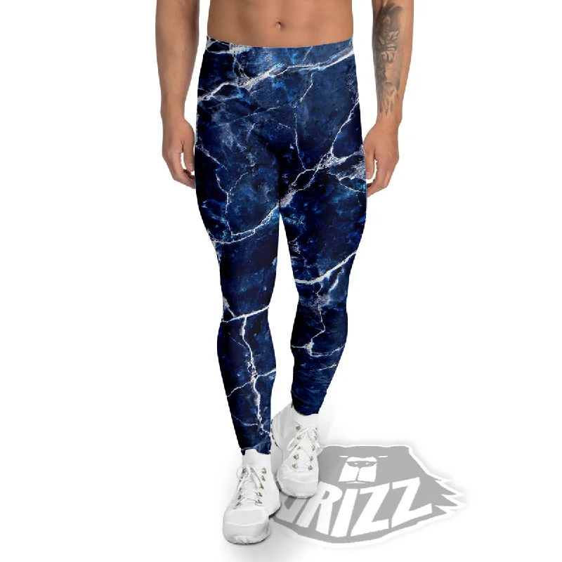 Limited Time Marble Blue White Print Men's Leggings