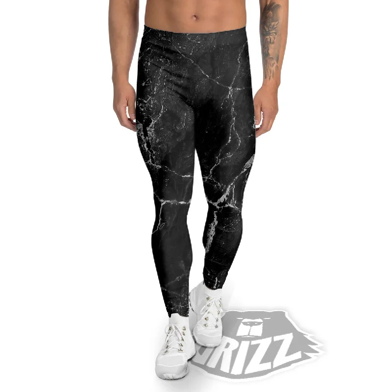 Extra Discounts Marble Dark Black Grey Print Men's Leggings