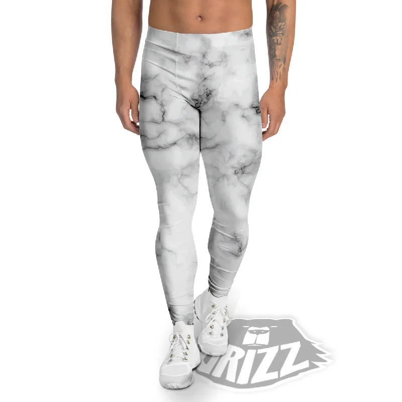 Don't Miss Marble Natural Black White Print Men's Leggings