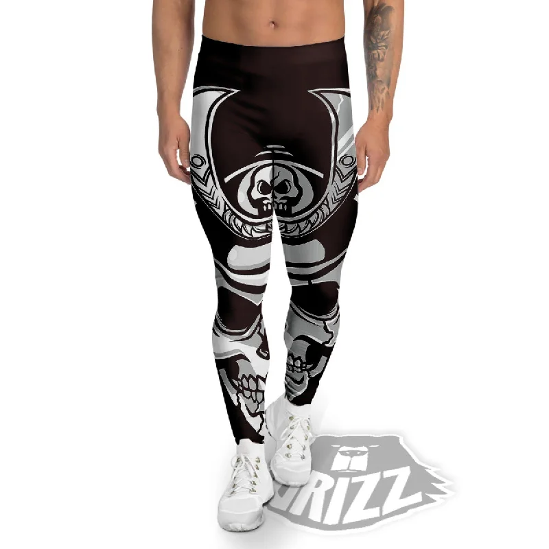 Crazy Savings Mask Black Samurai Print Men's Leggings