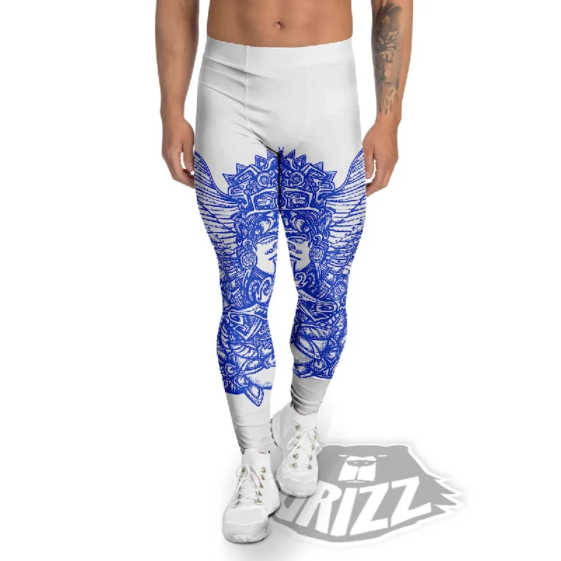 Best Deals Mayan Statue White And Blue Print Men's Leggings