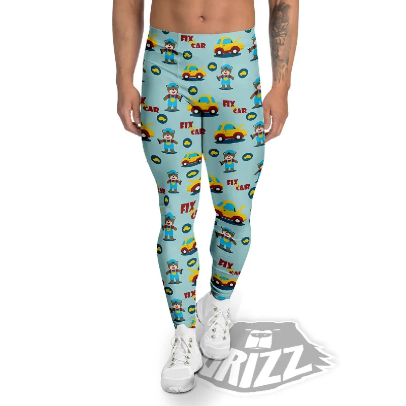 Unmissable Offer Mechanic Cartoon Print Pattern Men's Leggings