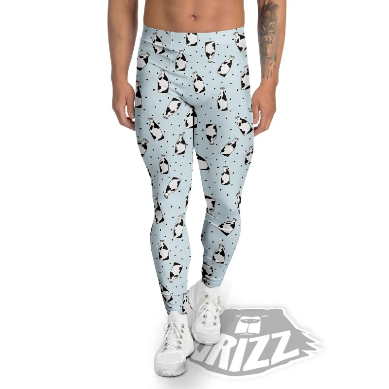 Steals and Deals Milk Bottle Cow Print Pattern Men's Leggings