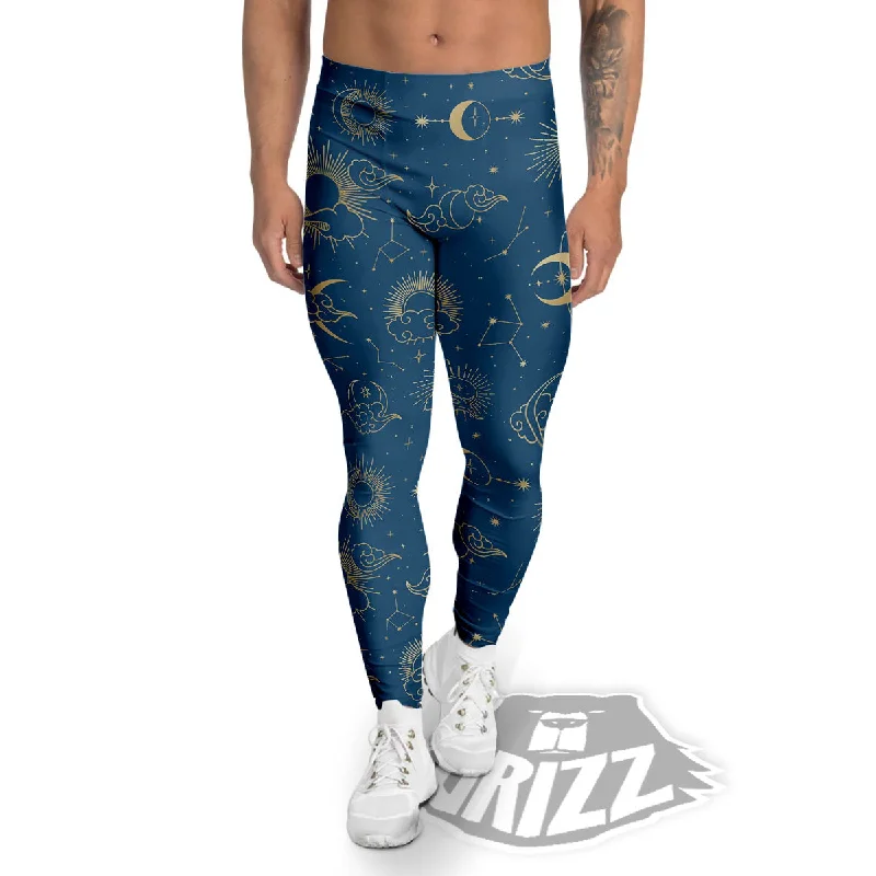 Special Discount Moon And Blue Sun Print Pattern Men's Leggings