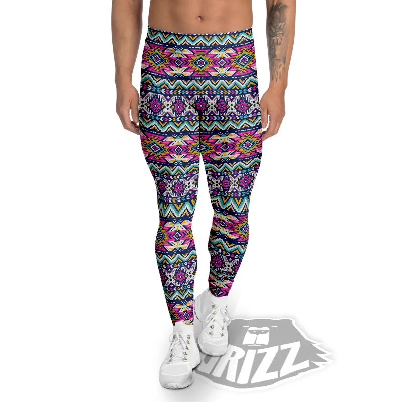 Hurry In Native Navajo Colorful Geometric Print Men's Leggings