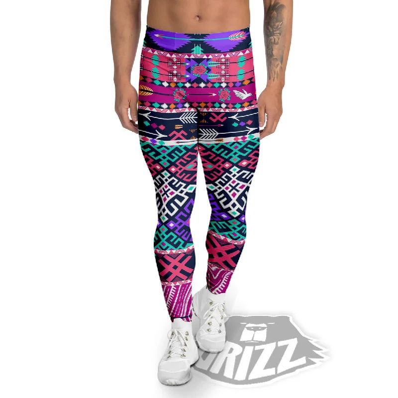 Final Clearance Navajo Tribal Colorful Native Print Men's Leggings