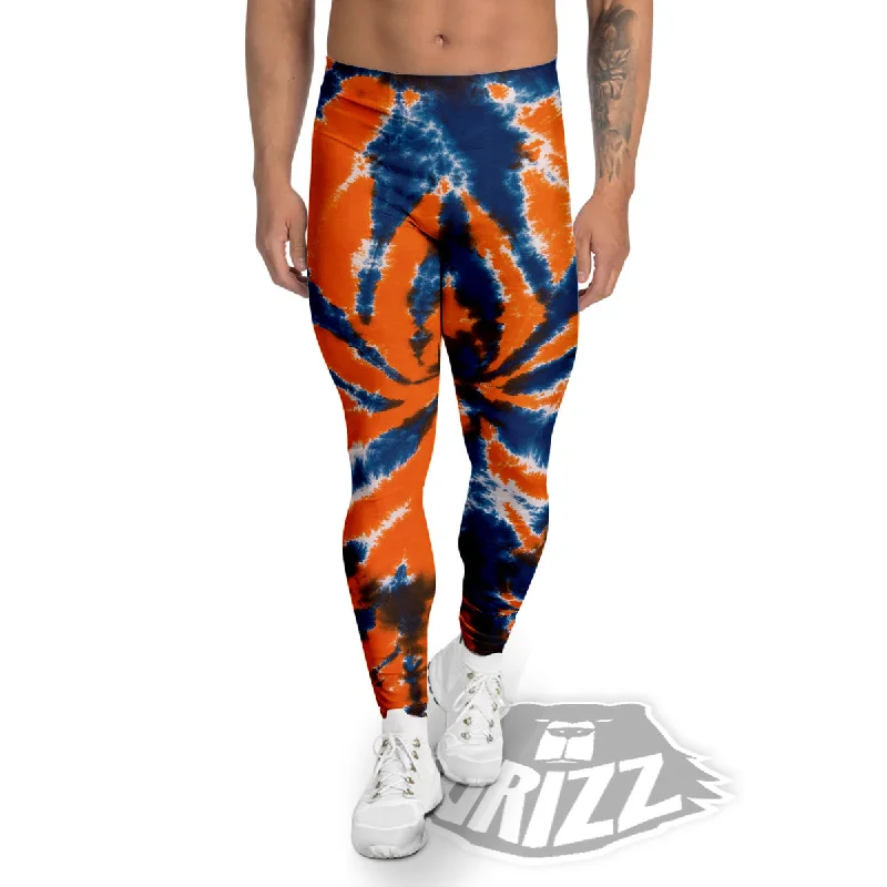 Amazing Deals Orange And Blue Tie Dye Spider Print Men's Leggings