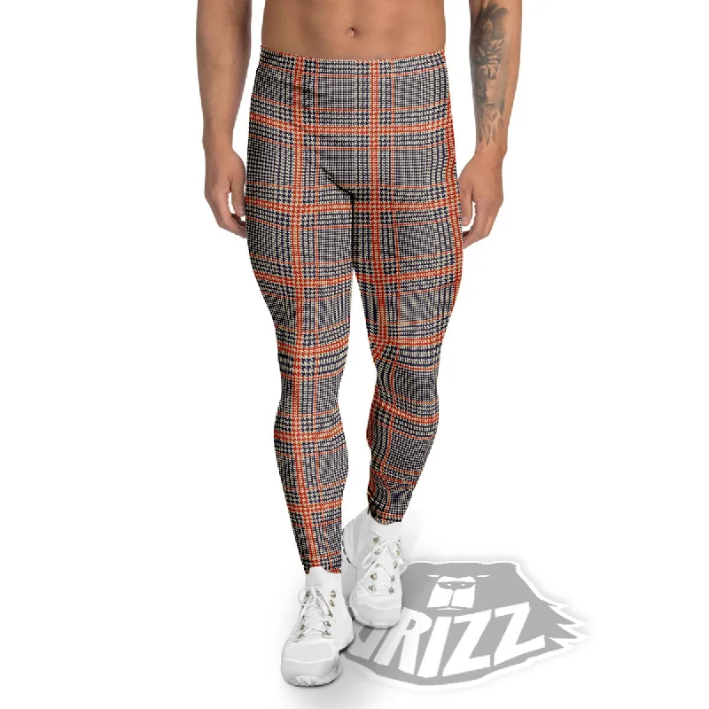 Discount Extravaganza Orange Glen And Blue Beige Plaid Print Men's Leggings