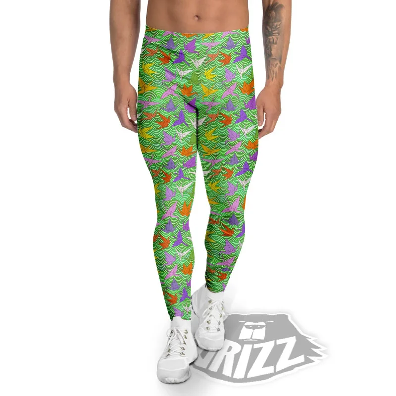 Price Drop Alert Origami Bird Colorful Print Pattern Men's Leggings