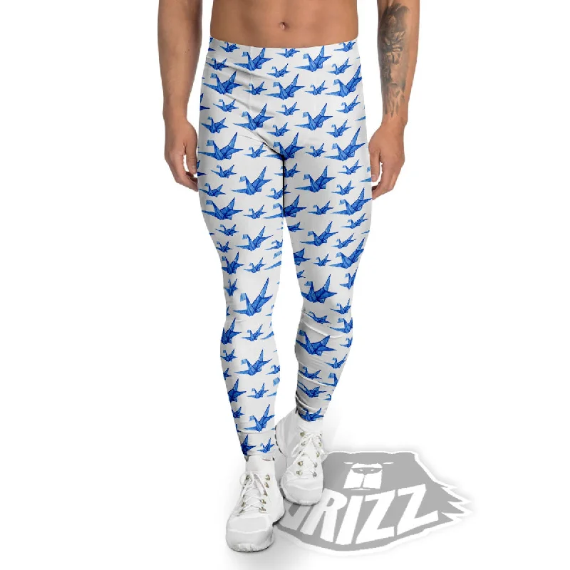 Deal Mania Origami Crane Blue Print Pattern Men's Leggings