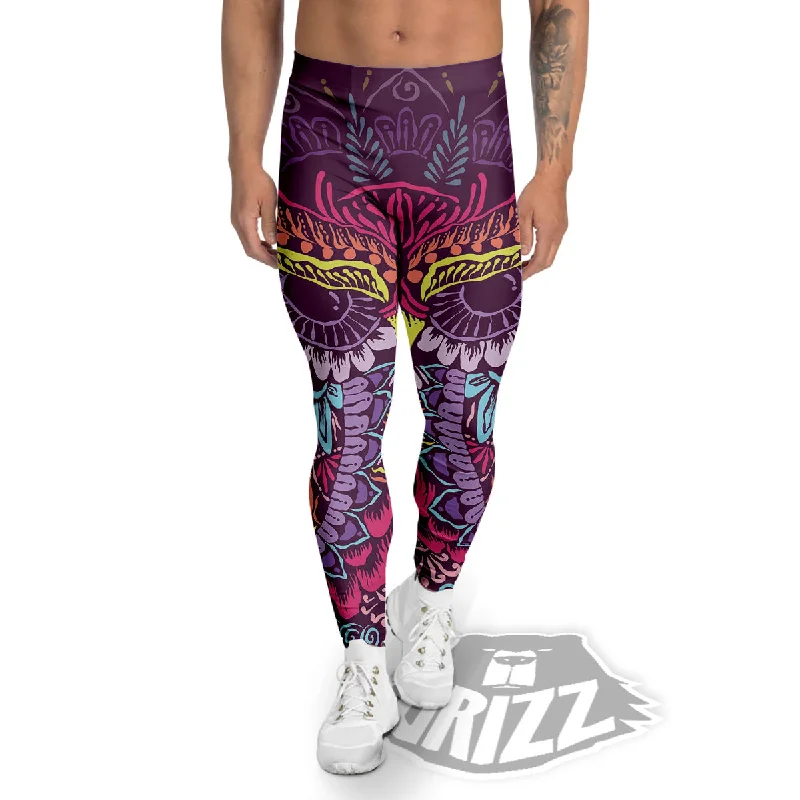 Discount Extravaganza Owl Tribal Colorful Print Men's Leggings