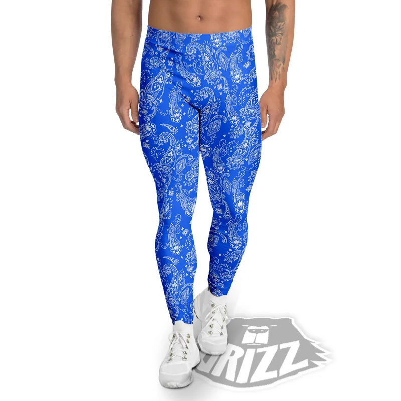 Blowout Sale Paisley Blue Bohemian Print Pattern Men's Leggings