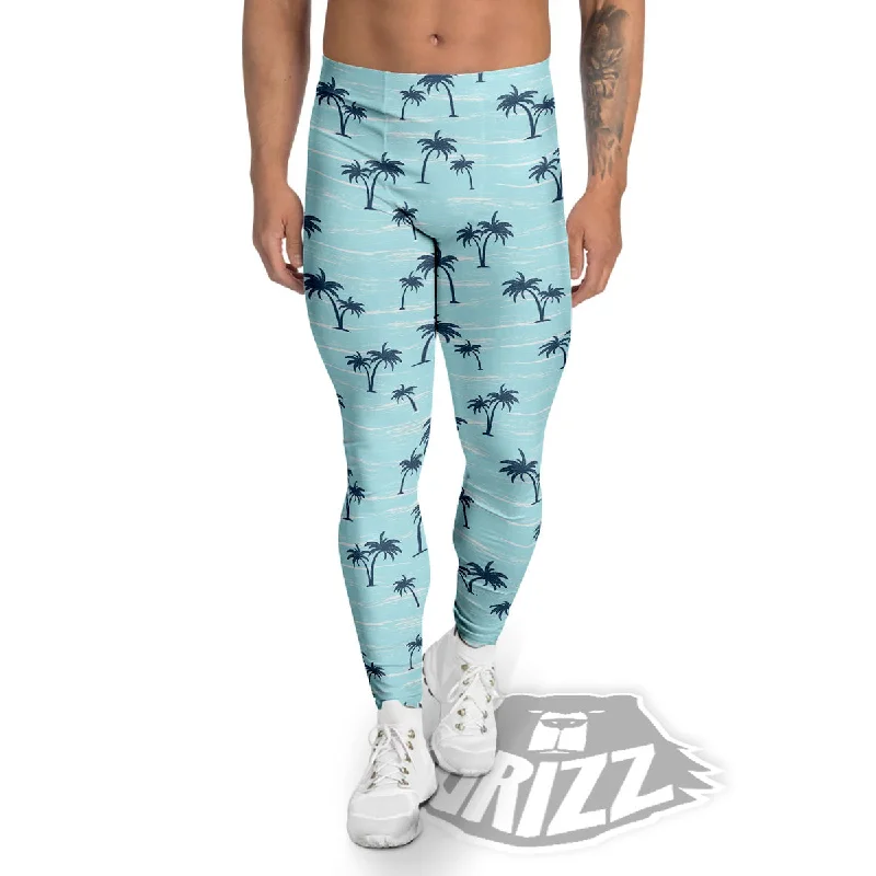 Act Now Palm Tree Blue Print Pattern Men's Leggings