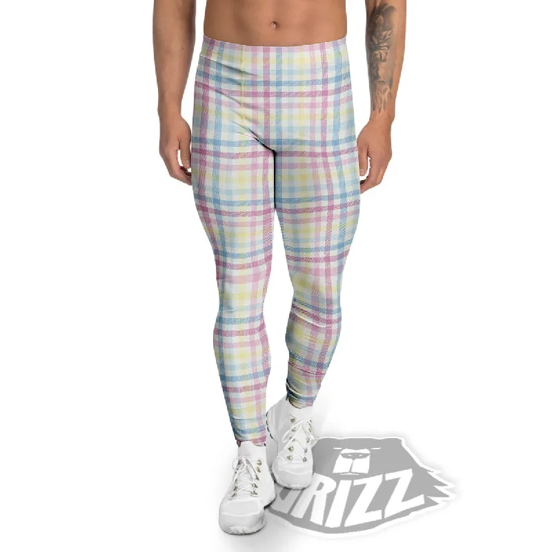 Special Savings Pastel Plaid Cotton Candy Print Pattern Men's Leggings