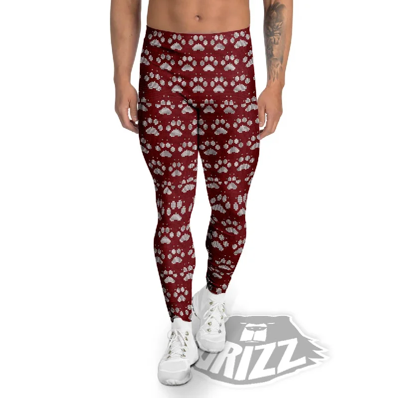 Limited Stock Paw Knitted Christmas Print Pattern Men's Leggings