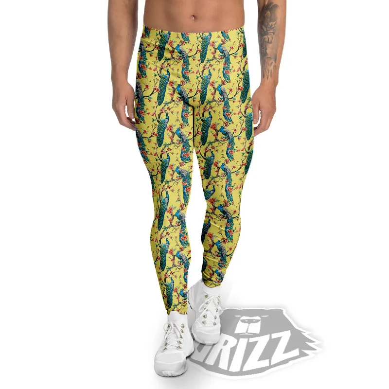 Today Only Peacock Cherry Blossom Print Men's Leggings