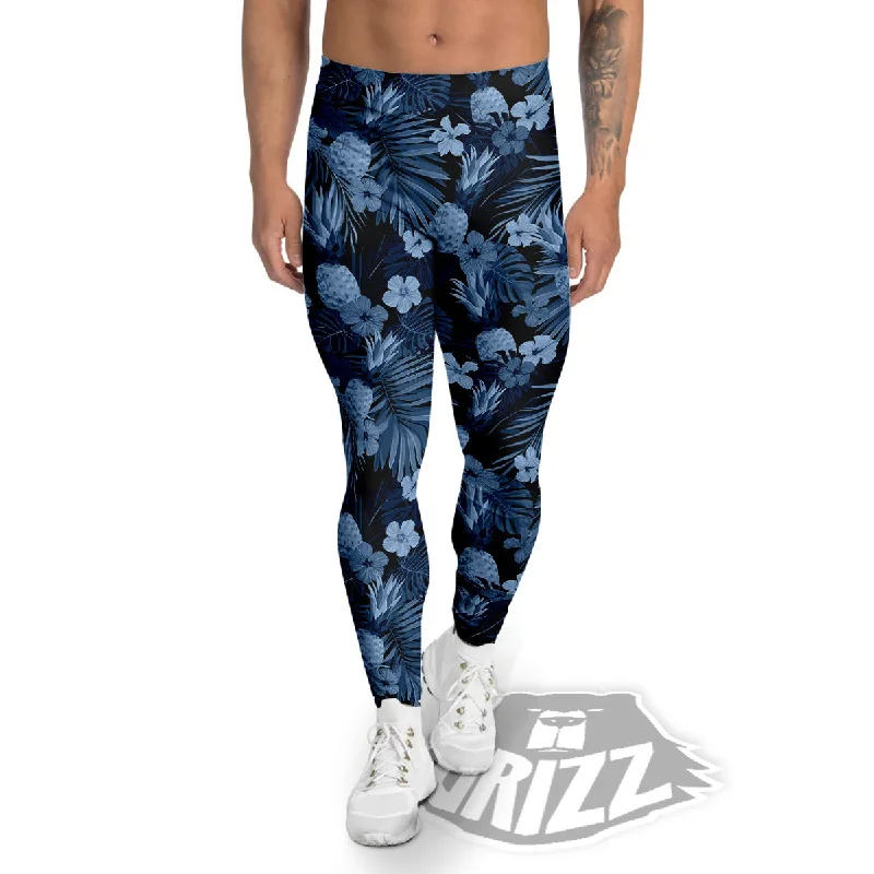 Price Reduction Pineapple Blue Aloha Print Pattern Men's Leggings