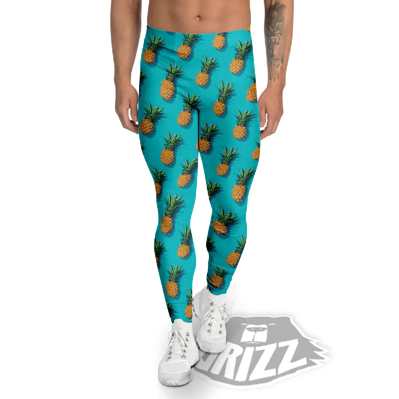 Online Only Pineapple Blue Print Pattern Men's Leggings