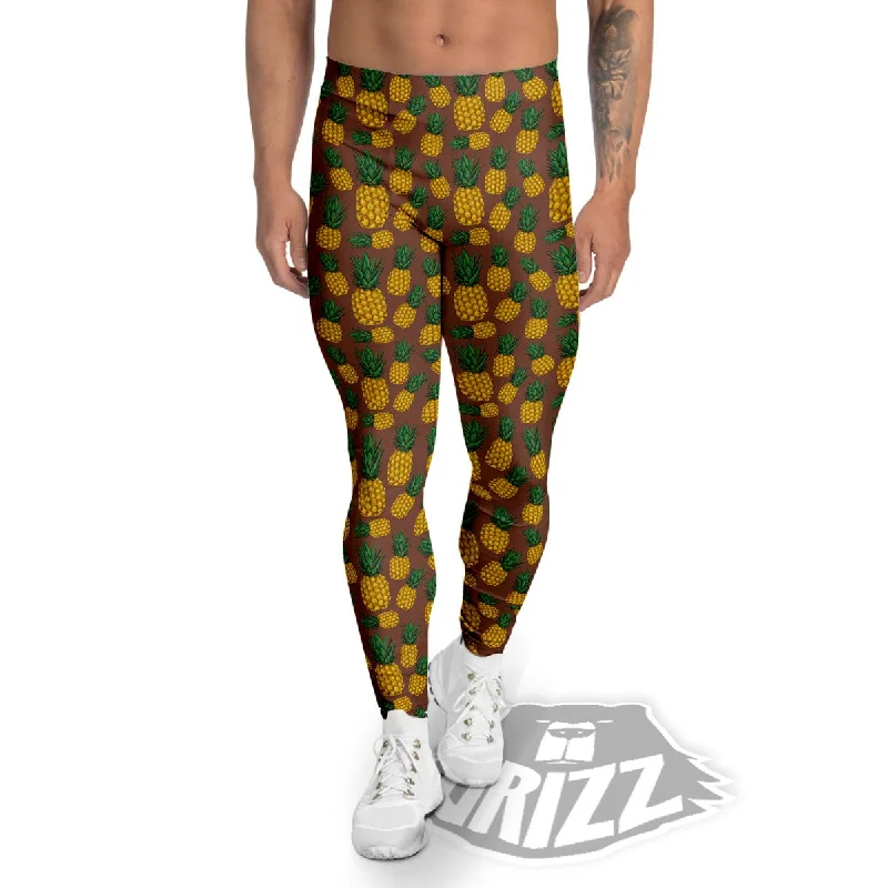 Major Savings Pineapple Brown Print Pattern Men's Leggings