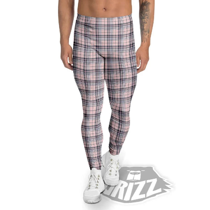 Fantastic Offers Pink Black And Blue Tartan Print Pattern Men's Leggings