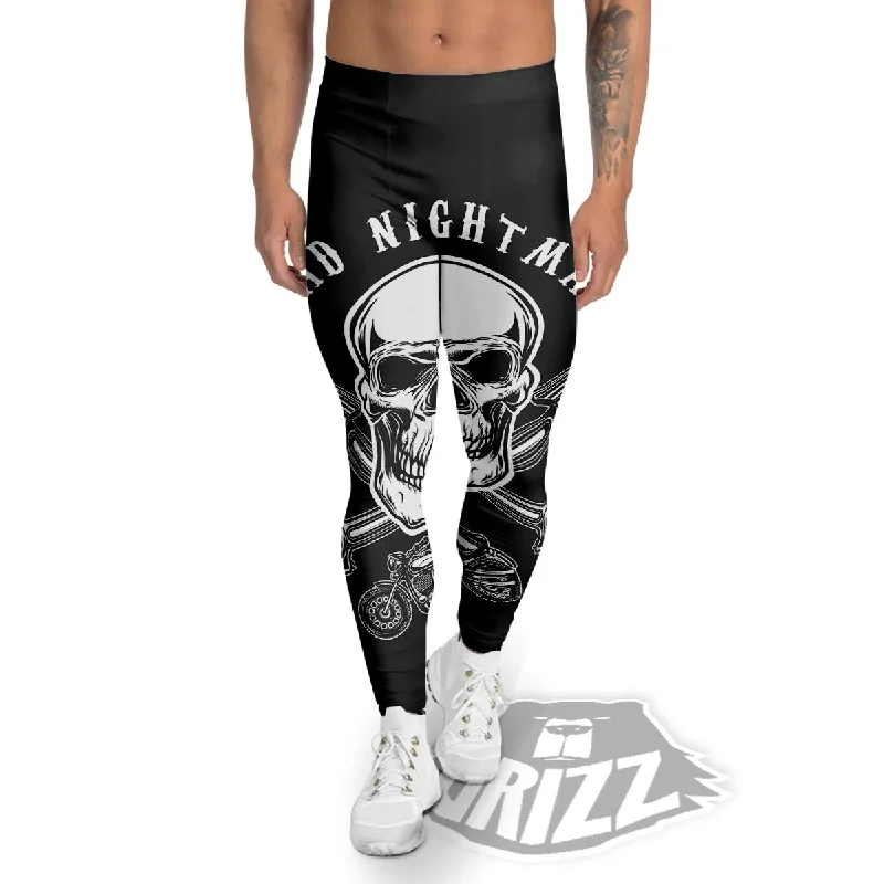 Don't Wait Piston Skull Mechanic Cross Print Men's Leggings