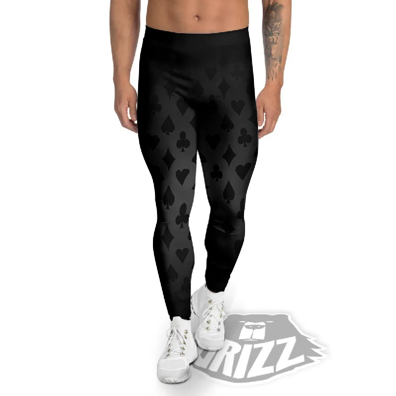 Price Blitz Playing Card Suits Grey And Black Print Men's Leggings