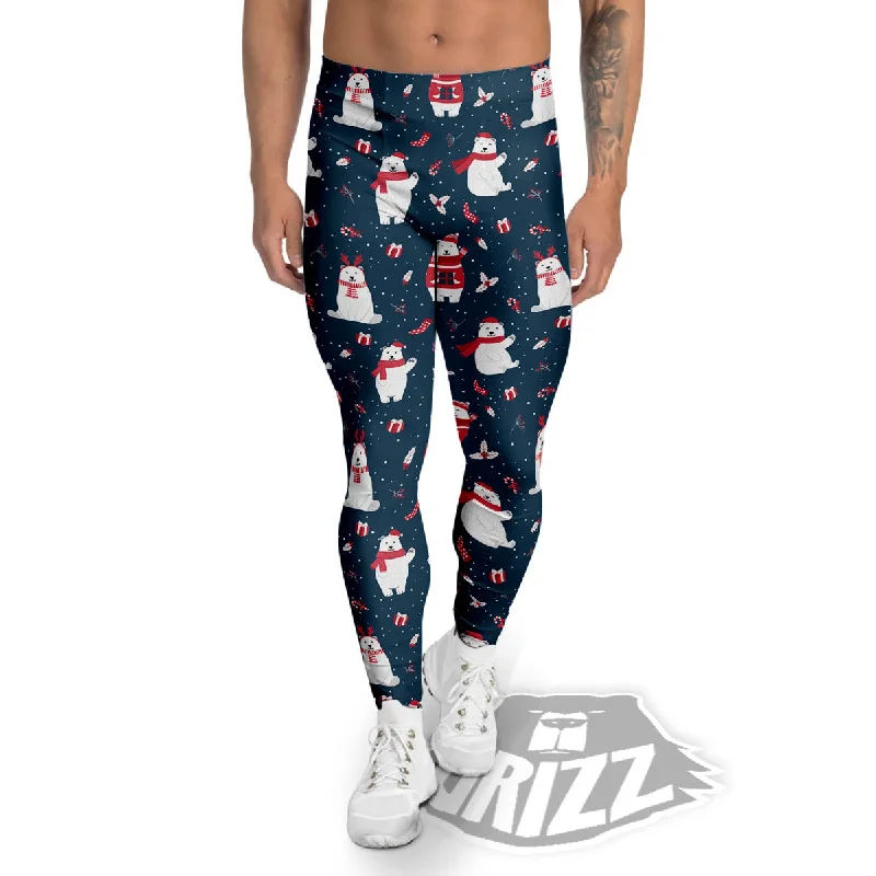 Act Fast Polar Bear Christmas Print Pattern Men's Leggings