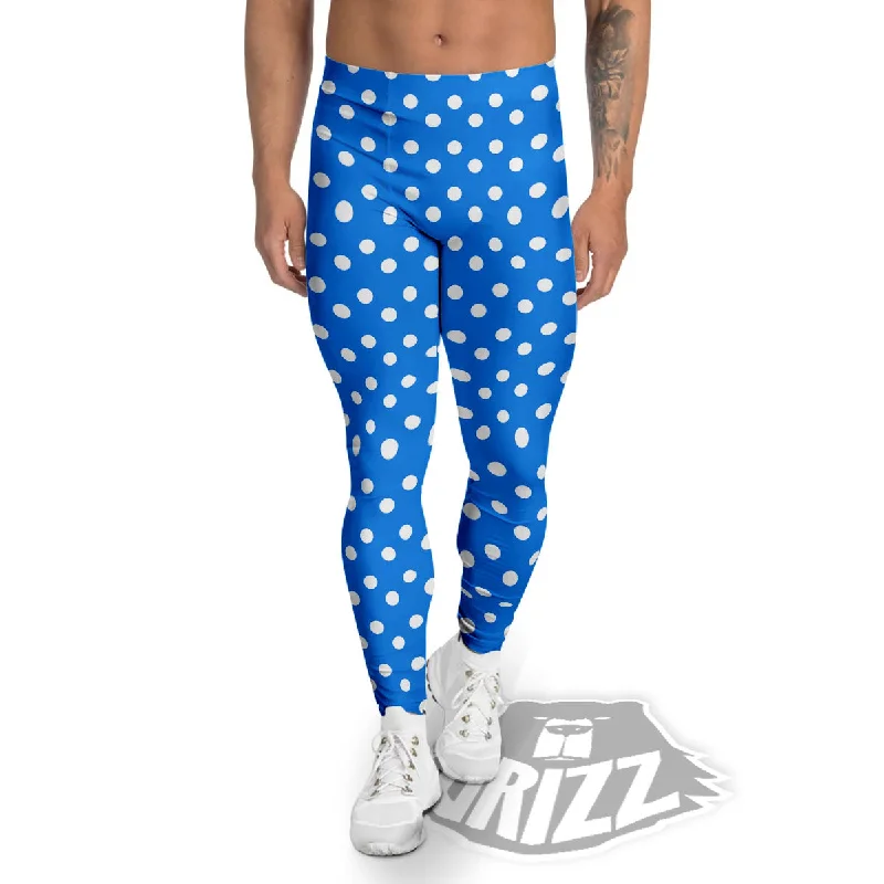 Lowest Prices Polka Dot White And Blue Print Pattern Men's Leggings