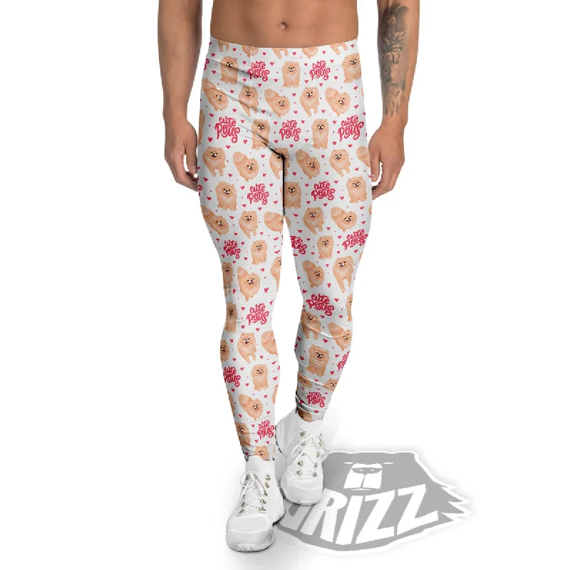 Fantastic Deals Pomeranian Cartoon Print Pattern Men's Leggings