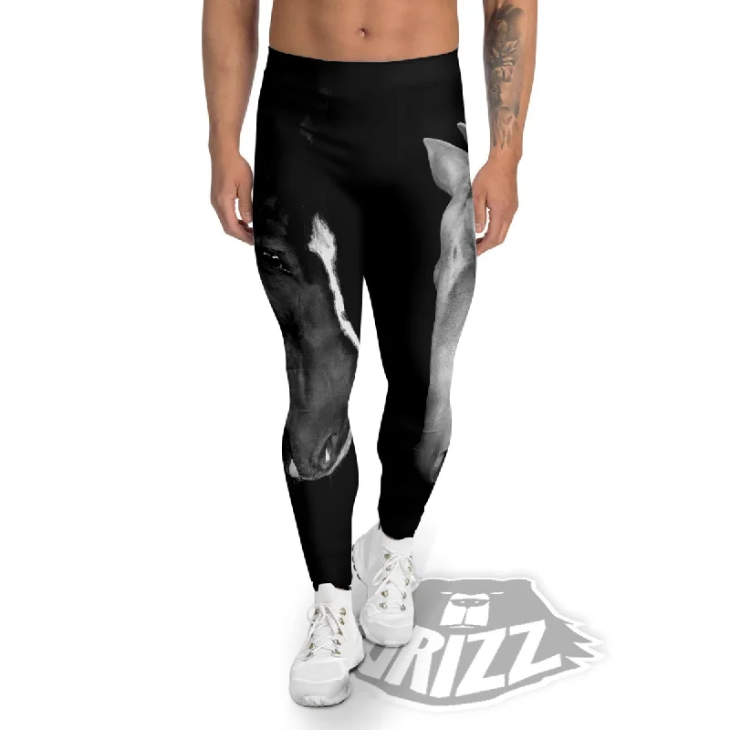 Big Savings Portrait Couple Horses Print Men's Leggings