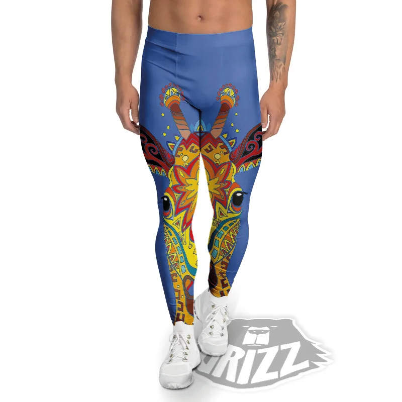 Act Now Portrait Giraffe Colorful Print Men's Leggings