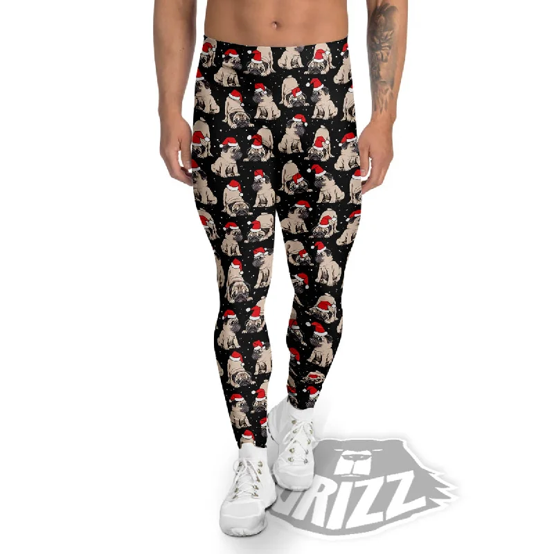 Stock Clearance Pug Christmas Santa Print Pattern Men's Leggings